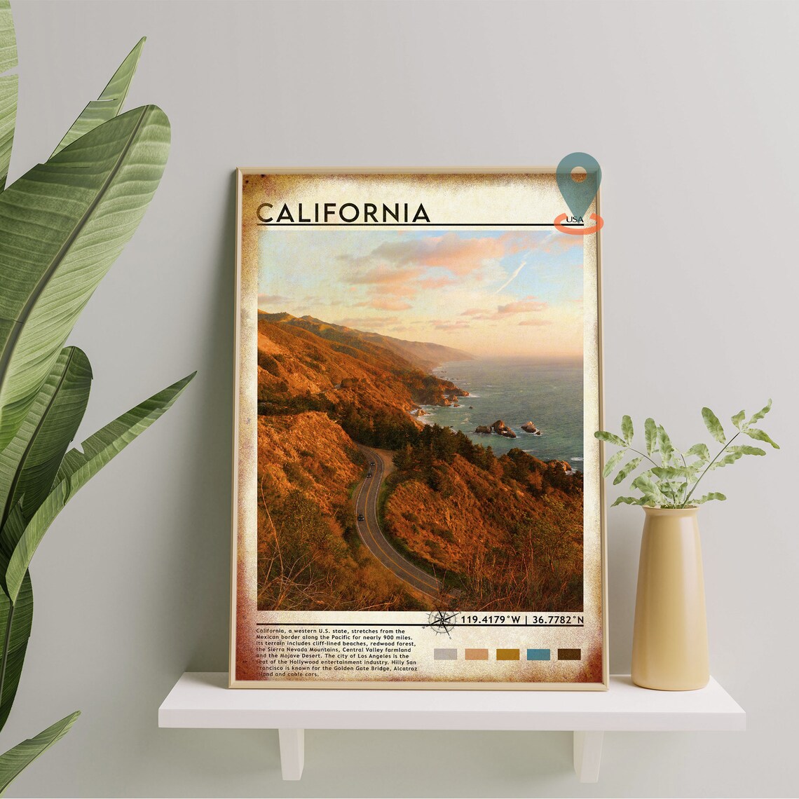 California Coastal Highway Sunset Golden Hour Scenic Travel Poster - Image 3