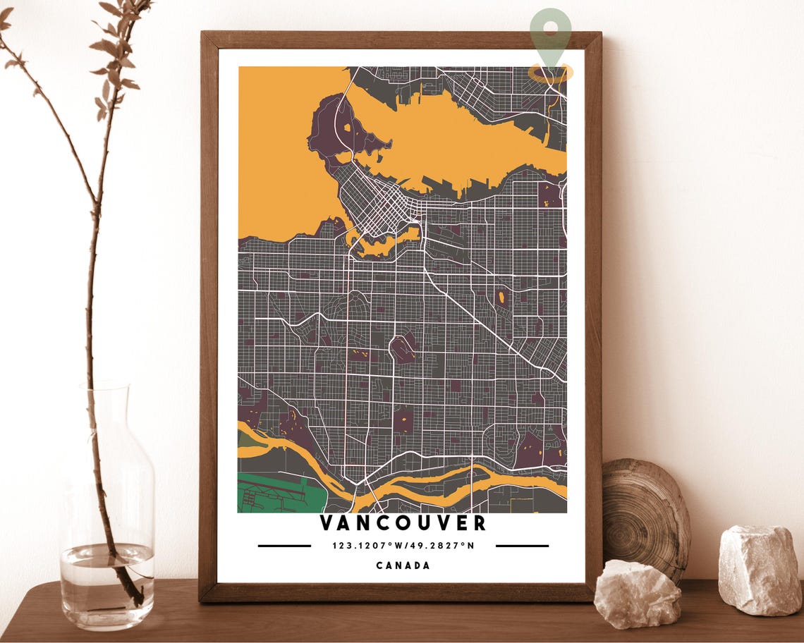 Vancouver Canada Navy Gold Street Map Bold Minimalist Wall Art - Image 4