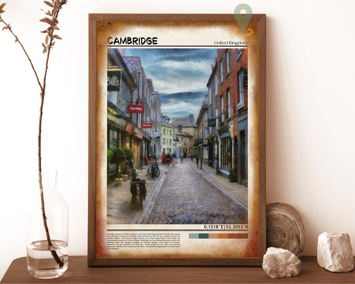 Cambridge England Cobbled Shopping Street Historic Charm Poster - Image 6