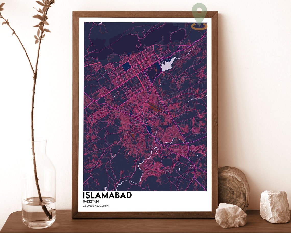 Islamabad Pakistan Rose Red Minimal Street Map Modern Art Poster - Image 2