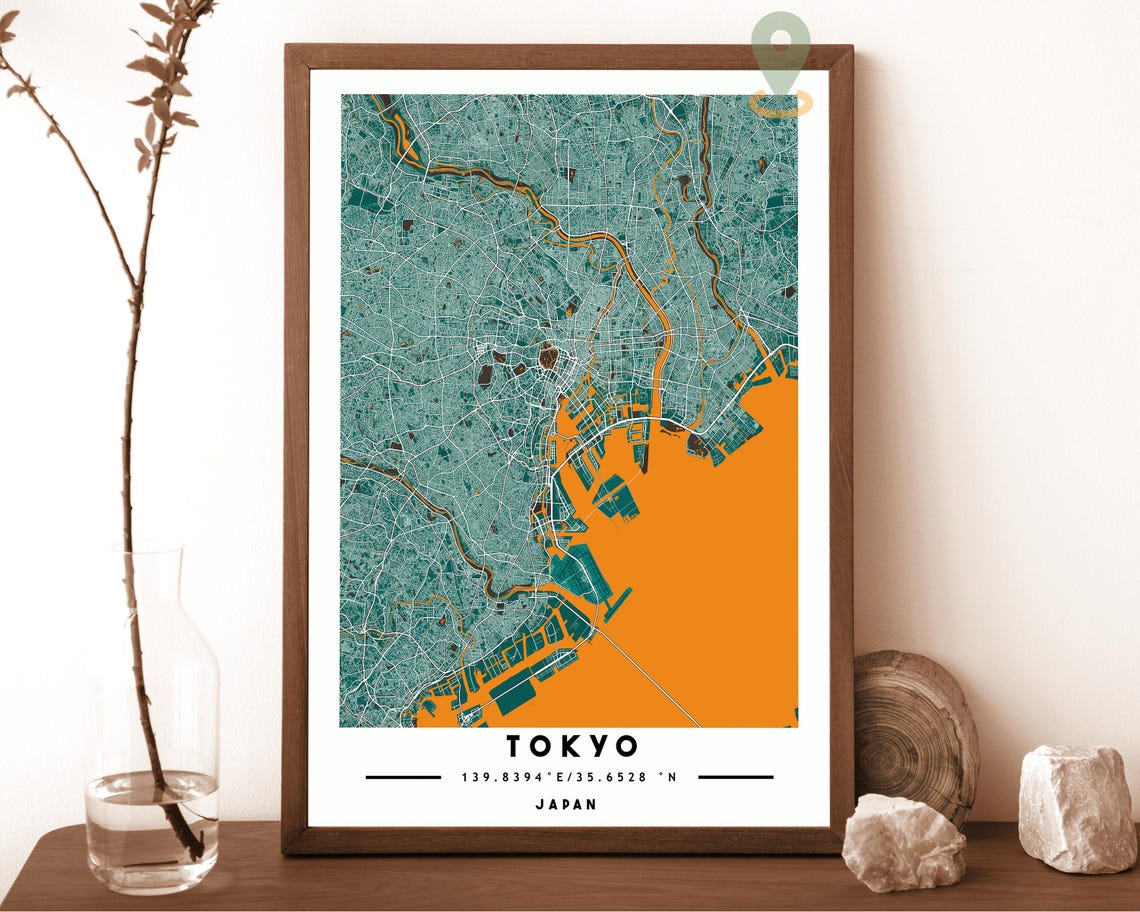 Tokyo Japan City Map Art Poster Grey Blue Modern Travel Decor - Image 4