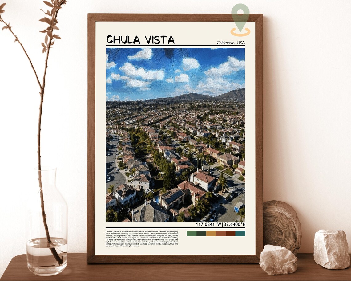 Chula Vista California Aerial Suburban Hills View Travel Poster