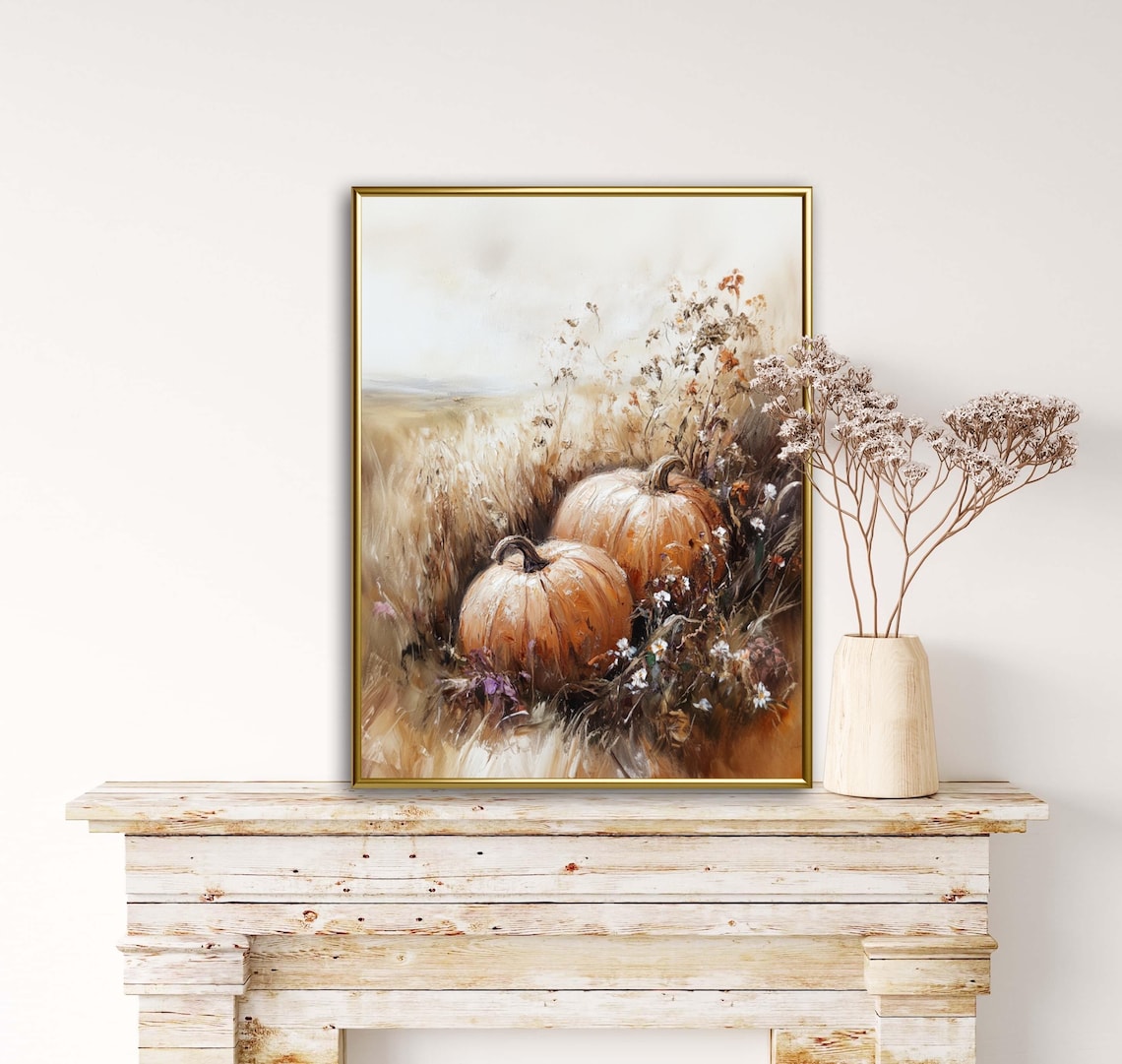 Fall Pumpkin Wildflower Landscape Vintage Farmhouse Art Print - Image 6