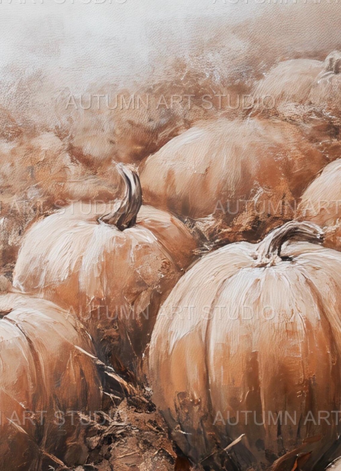 Foggy Pumpkin Harvest Field Moody Autumn Landscape Painting Poster - Image 4