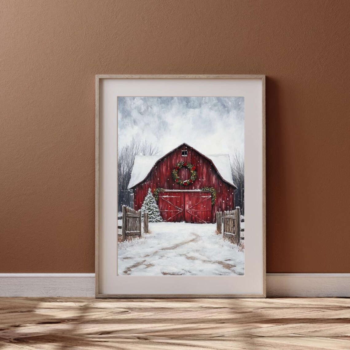 Cottagecore Christmas Rustic Red Barn Art Print - Image 4