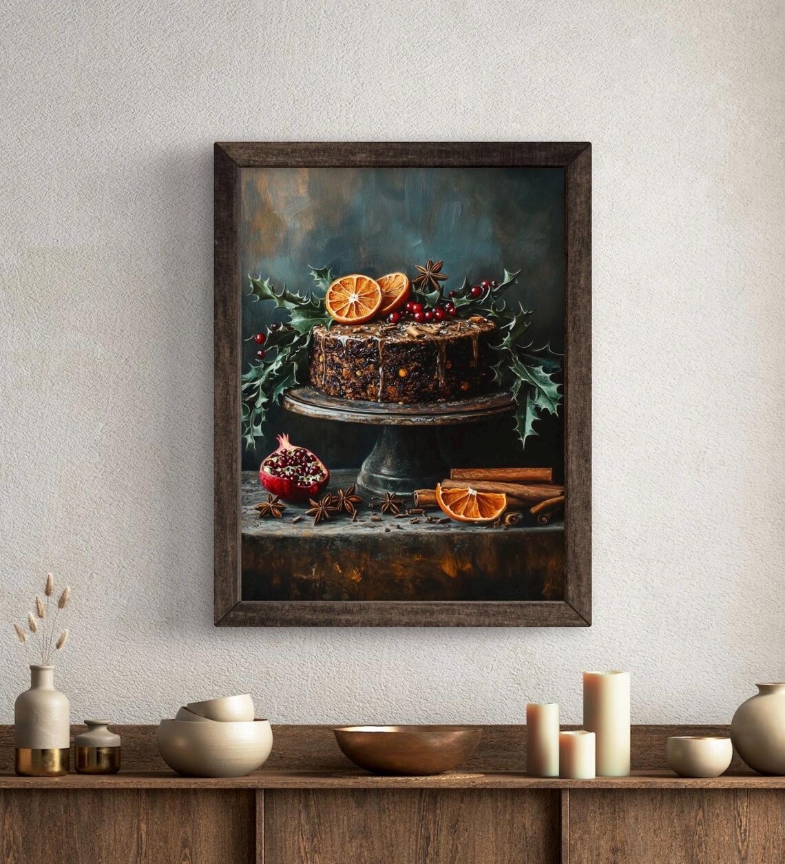 Christmas Fruit Cake Art Print, Moody Kitchen Decor - Image 5