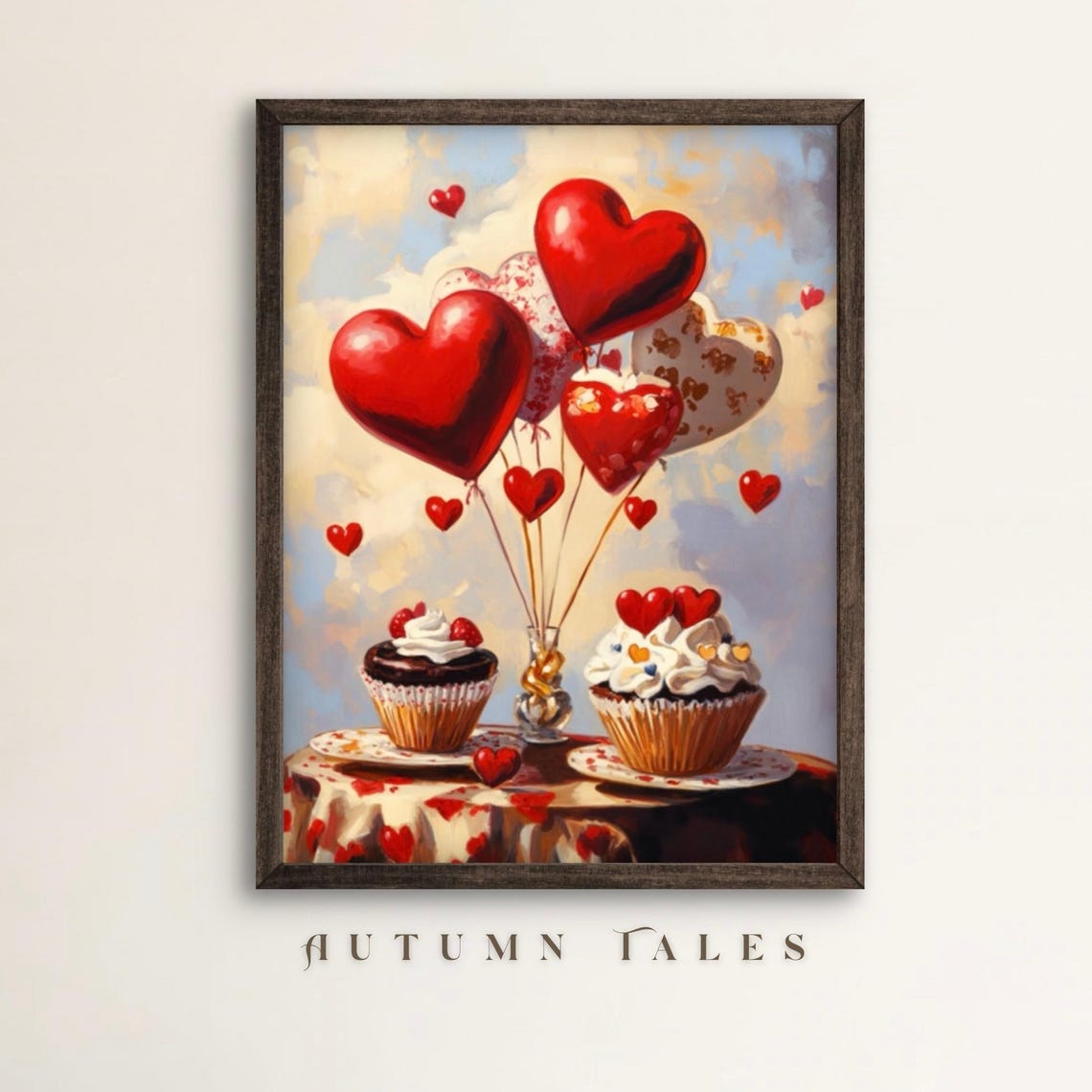 Valentines Day Cupcakes Red Heart Balloons Sweet Treats Art Poster