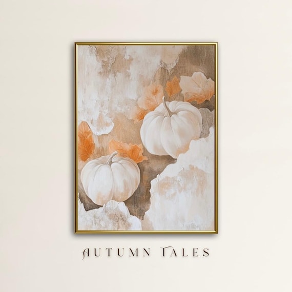 Autumn Tales Two White Pumpkins Rustic Fall Harvest Art Poster