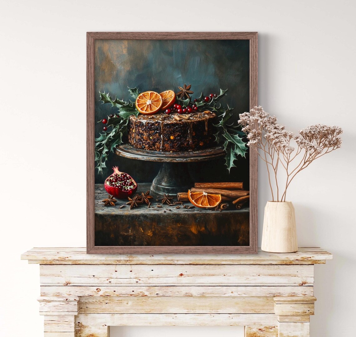 Christmas Fruit Cake Art Print, Moody Kitchen Decor - Image 2