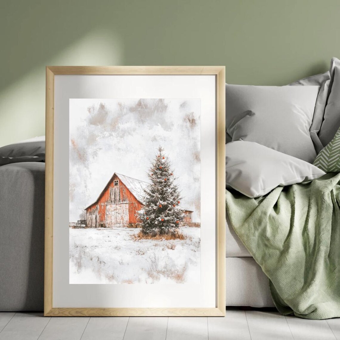 Vintage Barn in Winter Rustic Cottagecore Art Print - Image 2