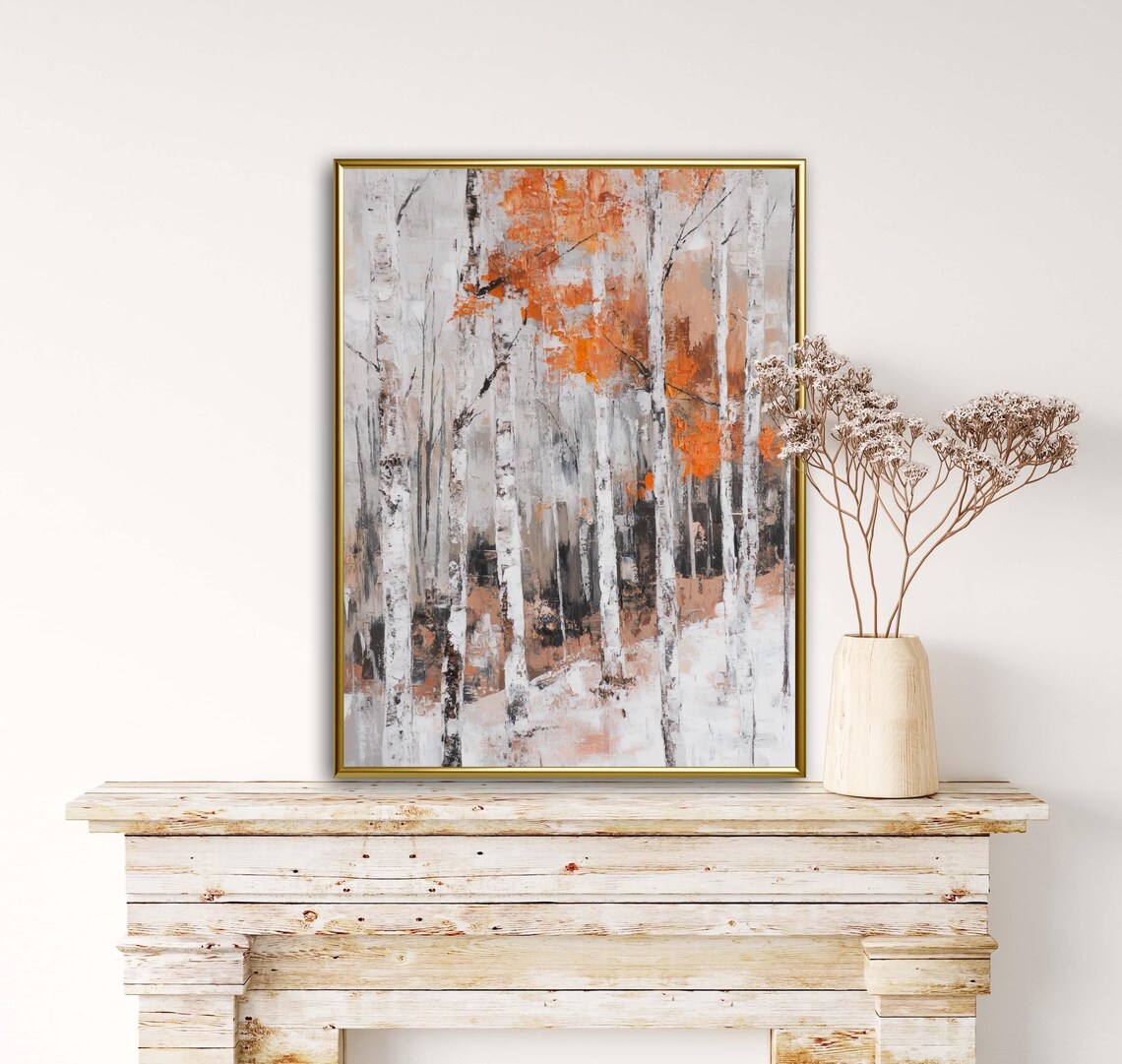 Autumn Tales Birch Forest Autumn Trunks Burnt Orange Foliage Art Poster - Image 3