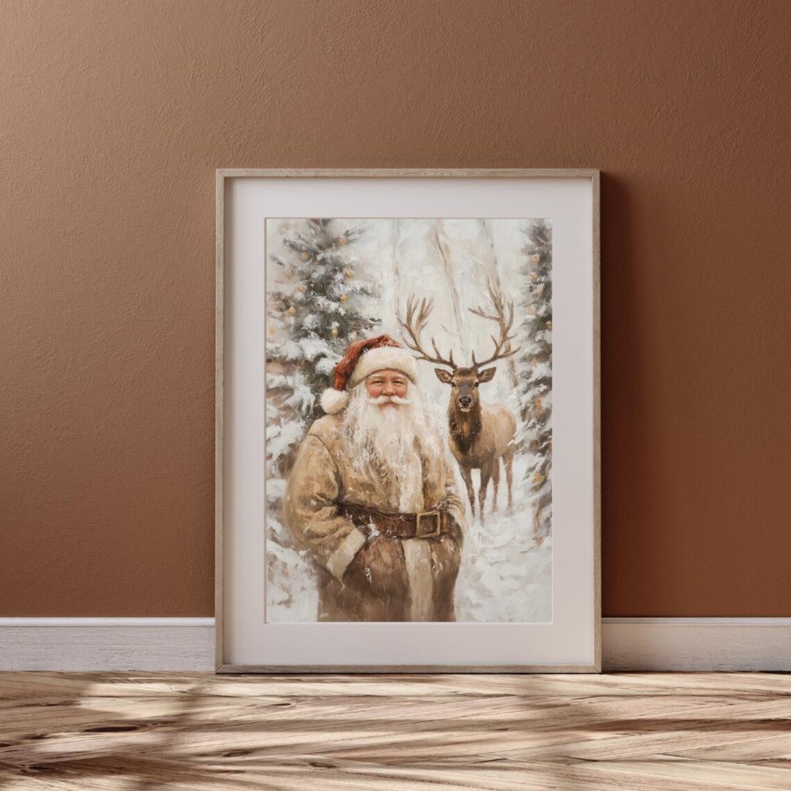 Santa Claus Reindeer Art Print, Winter Christmas Decor - Image 4