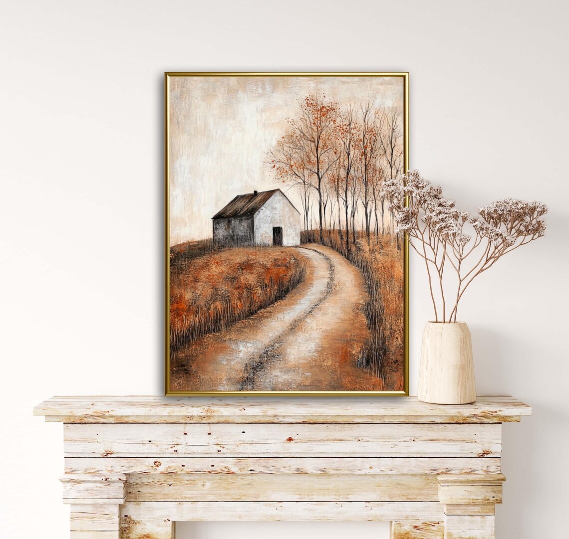 Autumn Tales Winding Country Road Barn Hill Burnt Orange Field Poster - Image 4