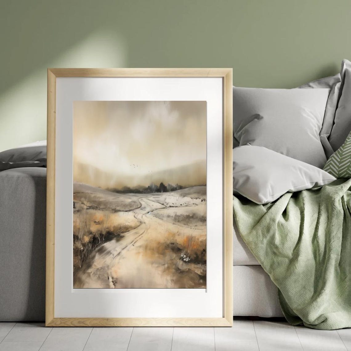 Serene Moody Autumn Dirt Road Through Muted Fields Art Print - Image 4