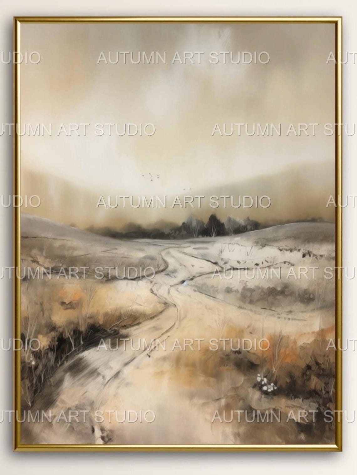 Serene Moody Autumn Dirt Road Through Muted Fields Art Print - Image 3