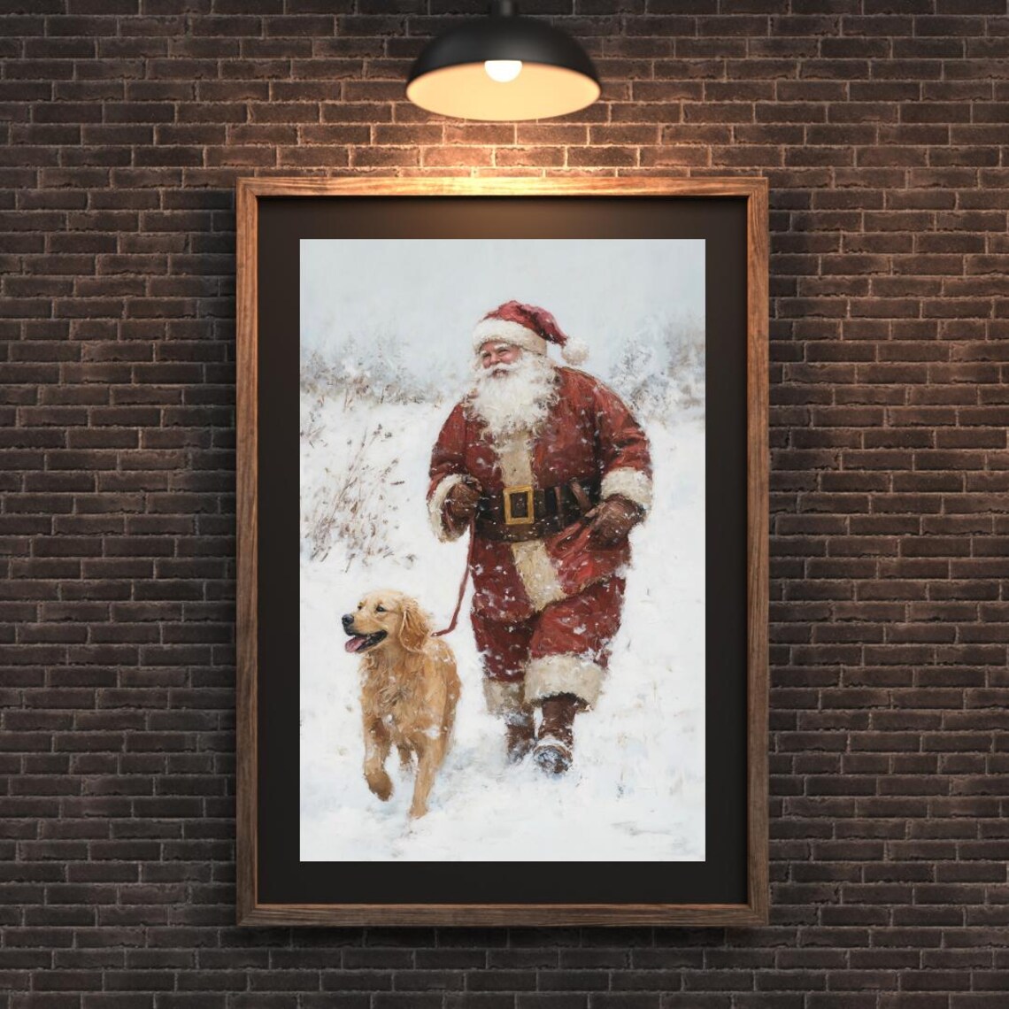 Vintage Santa With Golden Retriever, Christmas Art Print - Image 4