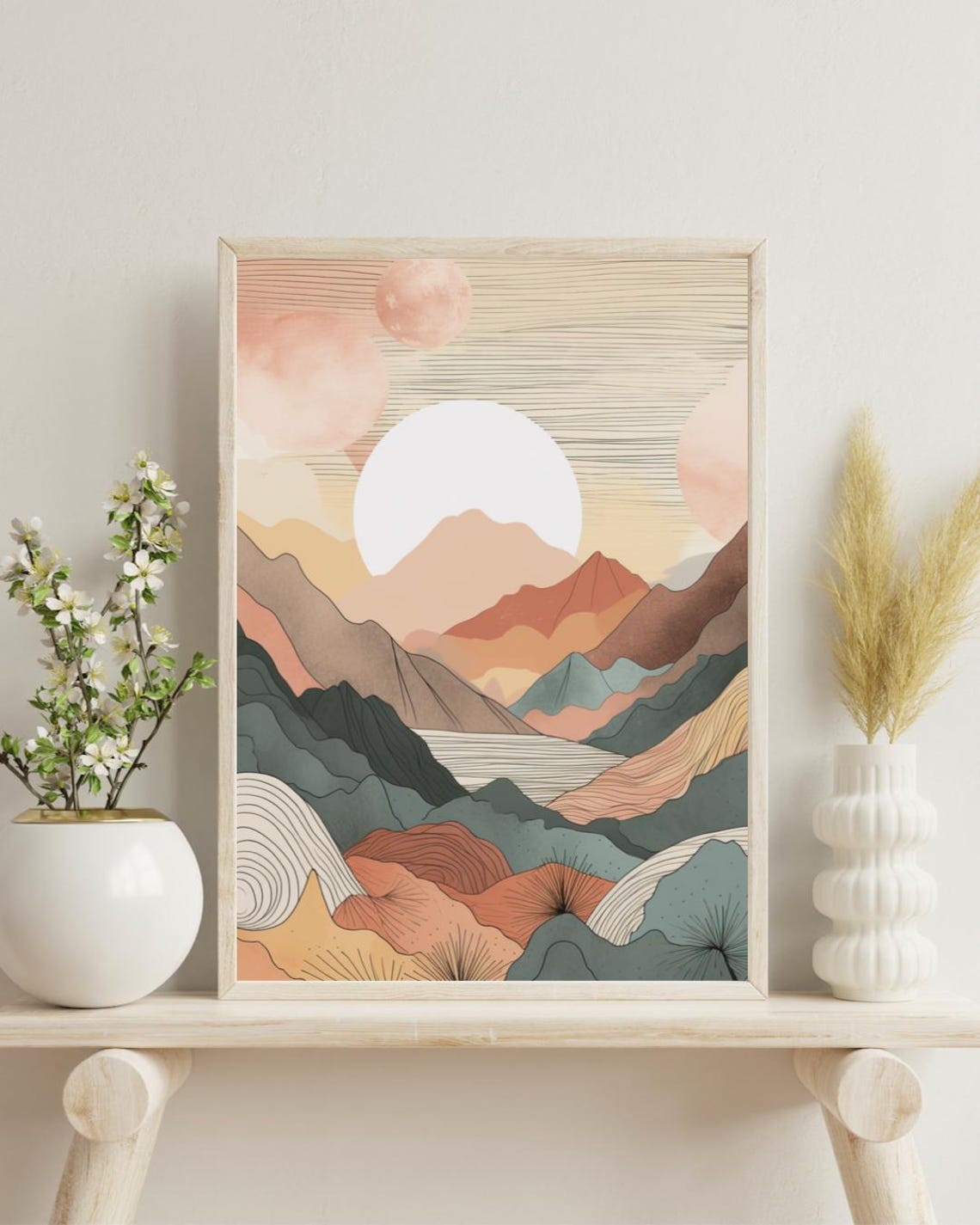 Autumn Tales Boho Sun Over Layered Mountains Minimalist Art Poster - Image 3