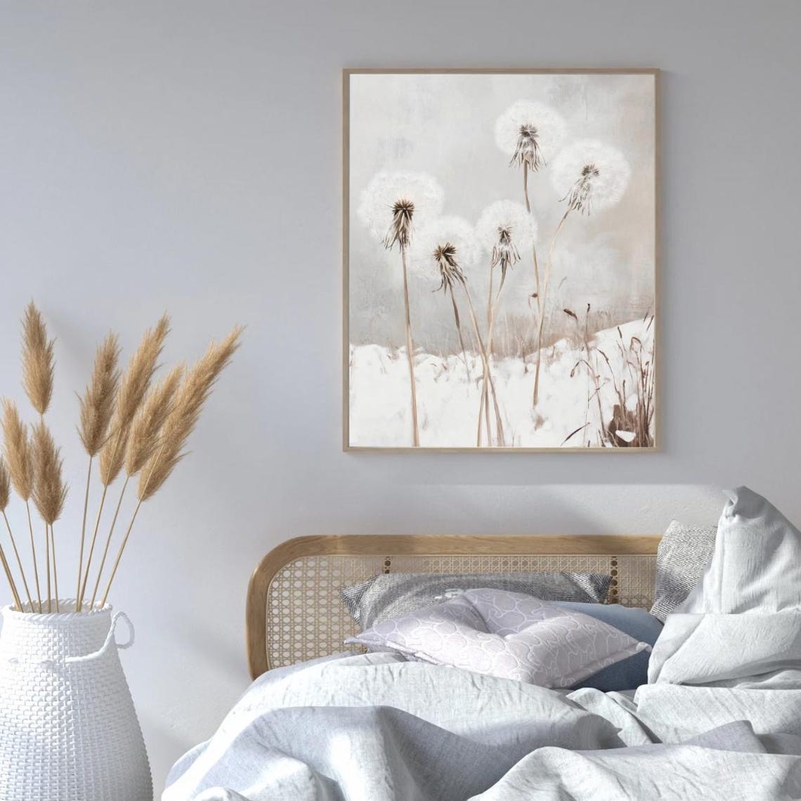 White Dandelions Snowy Winter Seed Heads Minimalist Art Poster - Image 2