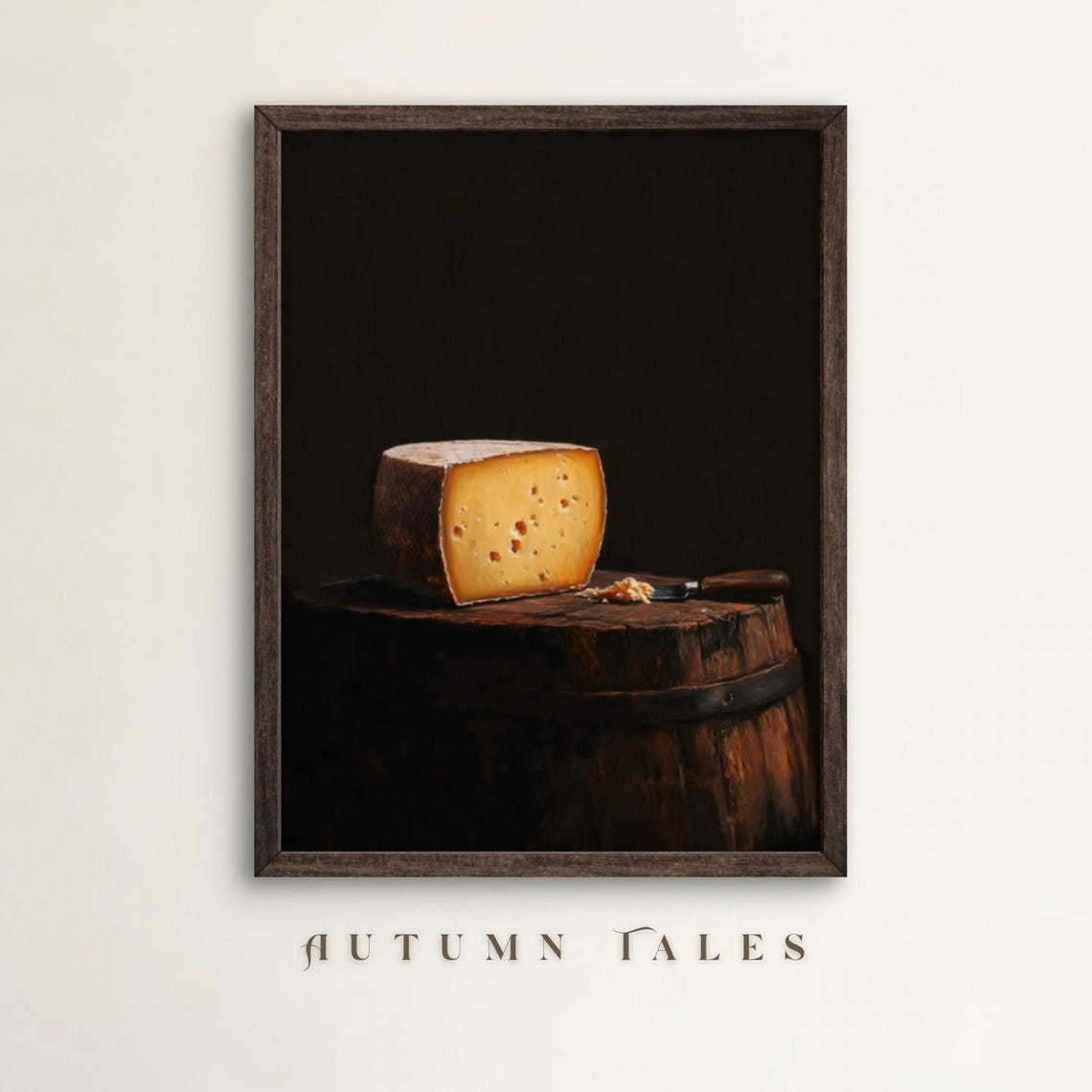 Gouda Cheese Wheel Wooden Barrel Moody Rustic Food Art Poster