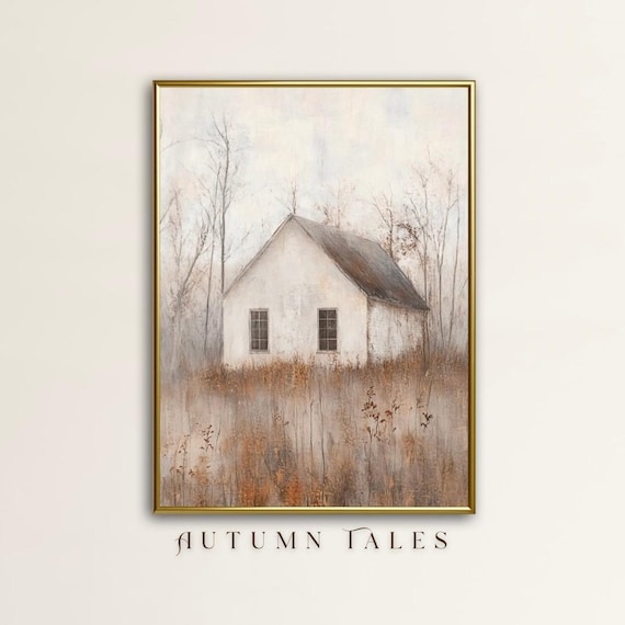 Autumn Tales White Cottage Meadow Fall Countryside Art Poster