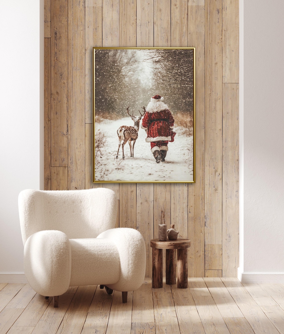 Santa Claus Reindeer Christmas Forest Art Print - Image 3