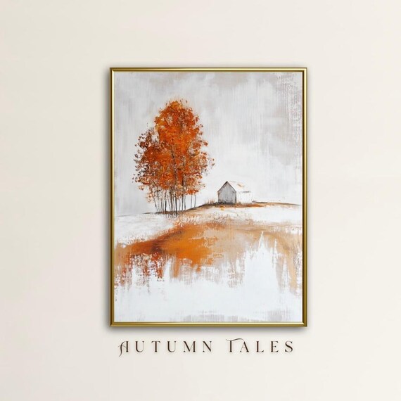 Autumn Tales Hillside House Orange Trees Lakeside Art Poster
