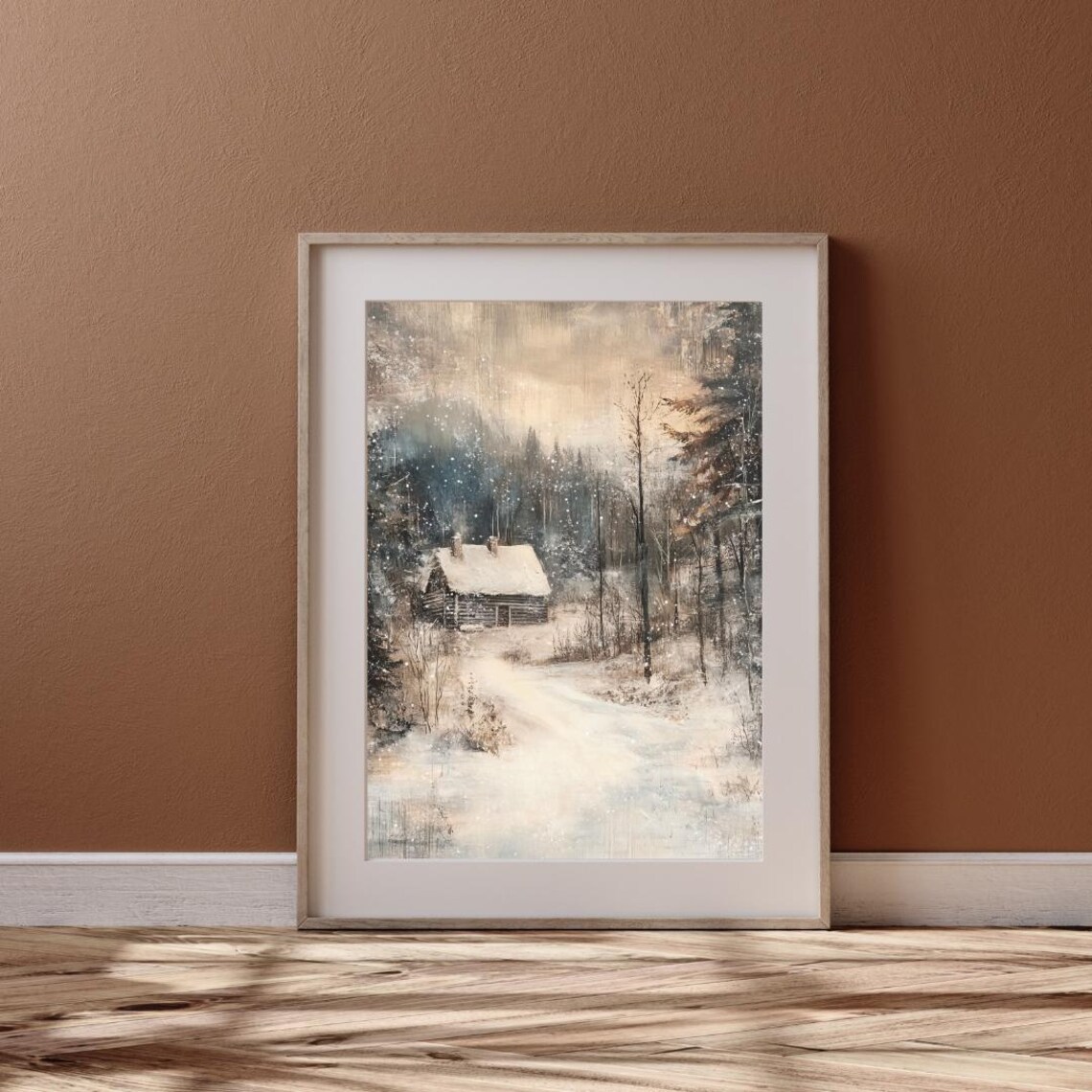Moody Snow Covered Forest Cabin Winter Woodland Landscape Poster - Image 6