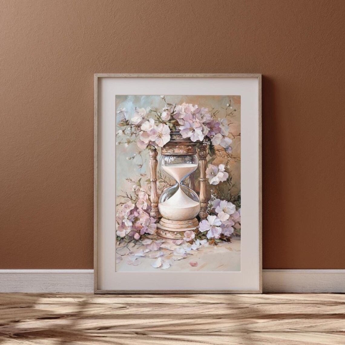 Vintage Hourglass Surrounded by Pink Cherry Blossoms Romantic Wall Art Print - Image 6