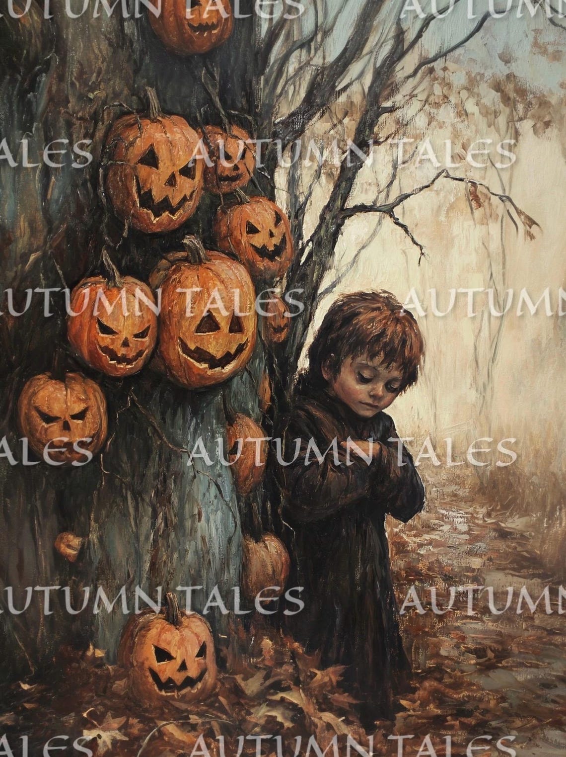 Spooky Halloween Jack O Lantern Tree Boy Dark Academia Fall Poster - Image 3