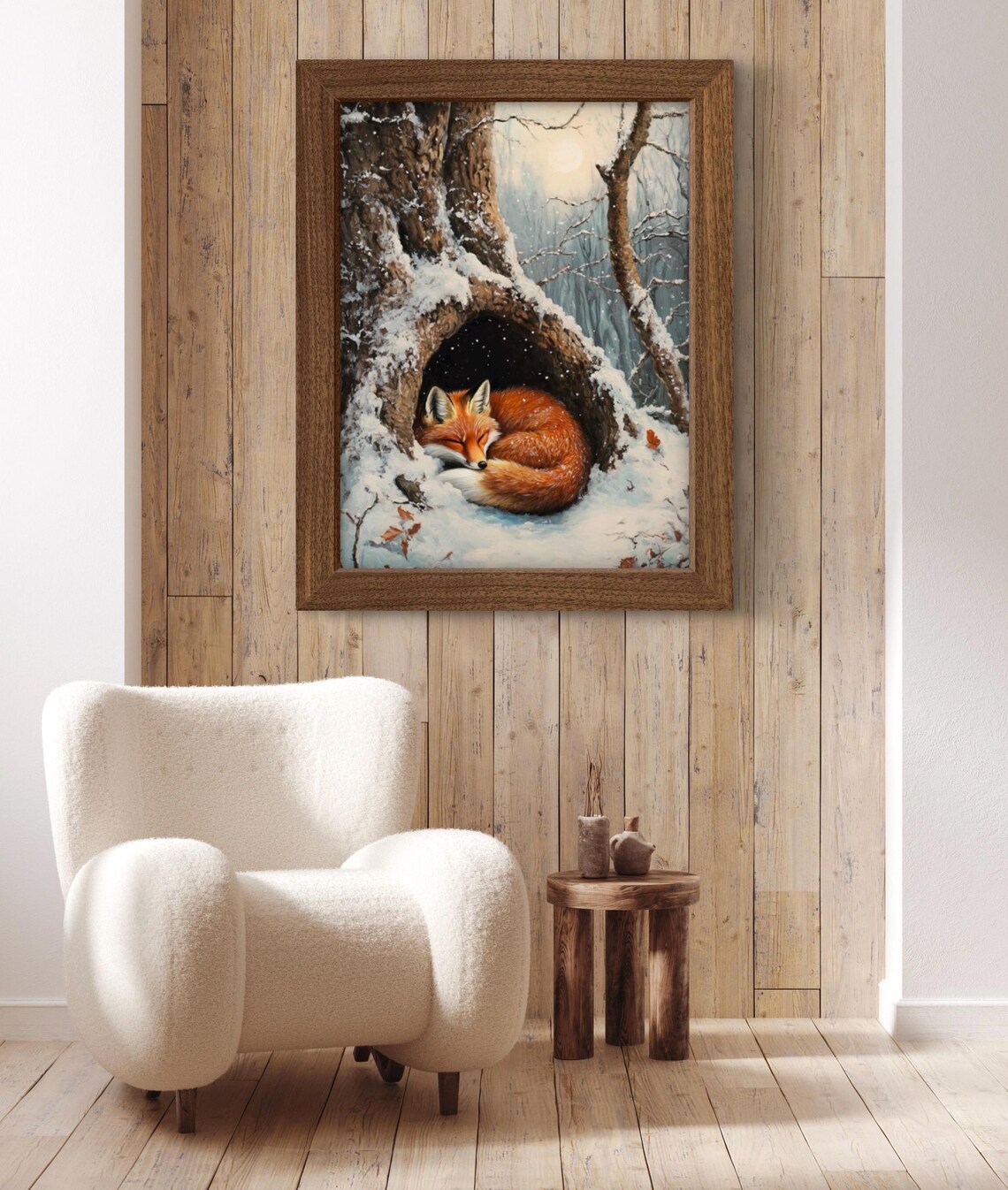 Sleeping Winter Fox in Snowy Forest, Art Print - Image 4