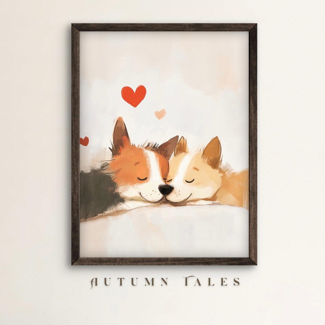 Sleeping Corgis Pair Hearts Valentines Day Puppy Love Poster