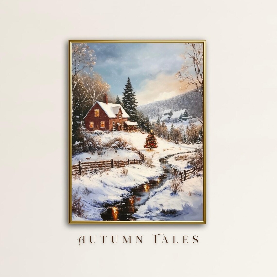 Cozy Winter Cottage Cabin Holiday Art Print