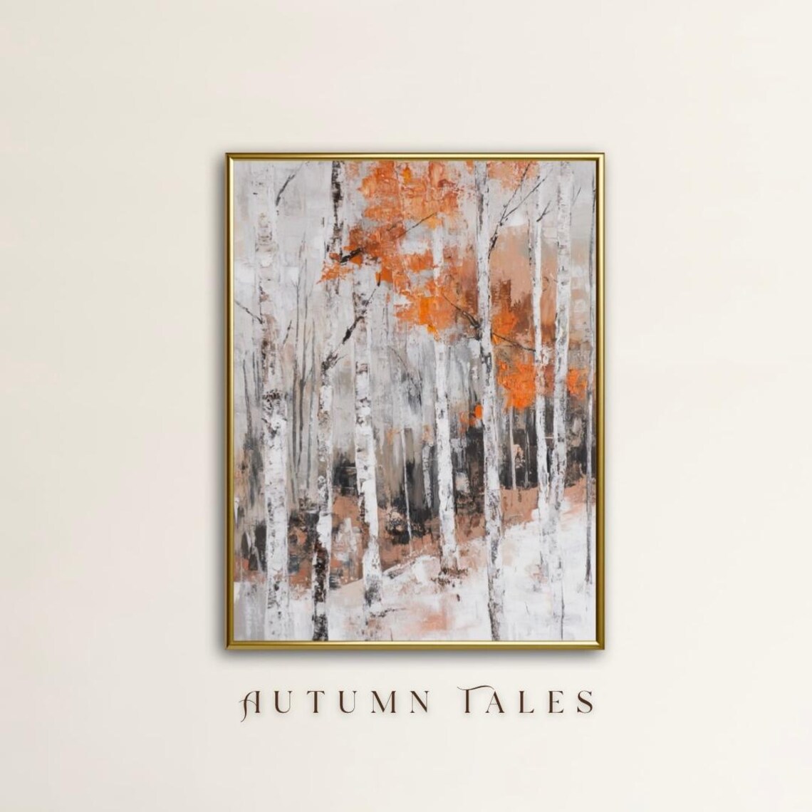 Autumn Tales Birch Forest Autumn Trunks Burnt Orange Foliage Art Poster