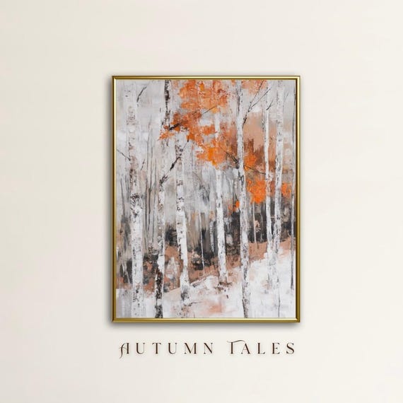 Modern Abstract Fall Wall Art Print Modern Farmhouse Decor Moody Forest Landscape Muted Colors Cozy Autumn Nature Painting