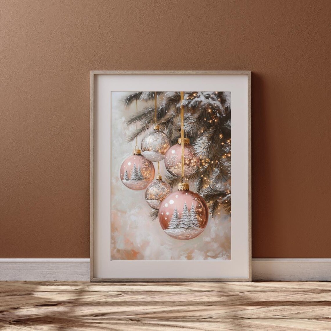 Vintage Christmas Ornaments Art Print, Pink Rose Gold - Image 5