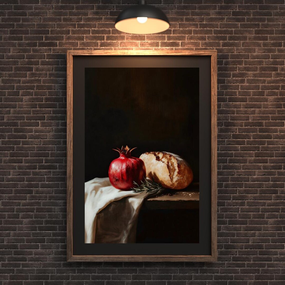 Moody Pomegranate And Sourfough Bread Loaf Wall Art Print Still Life Rustic Farmhouse Kitchen Dining Room Decor - Image 3