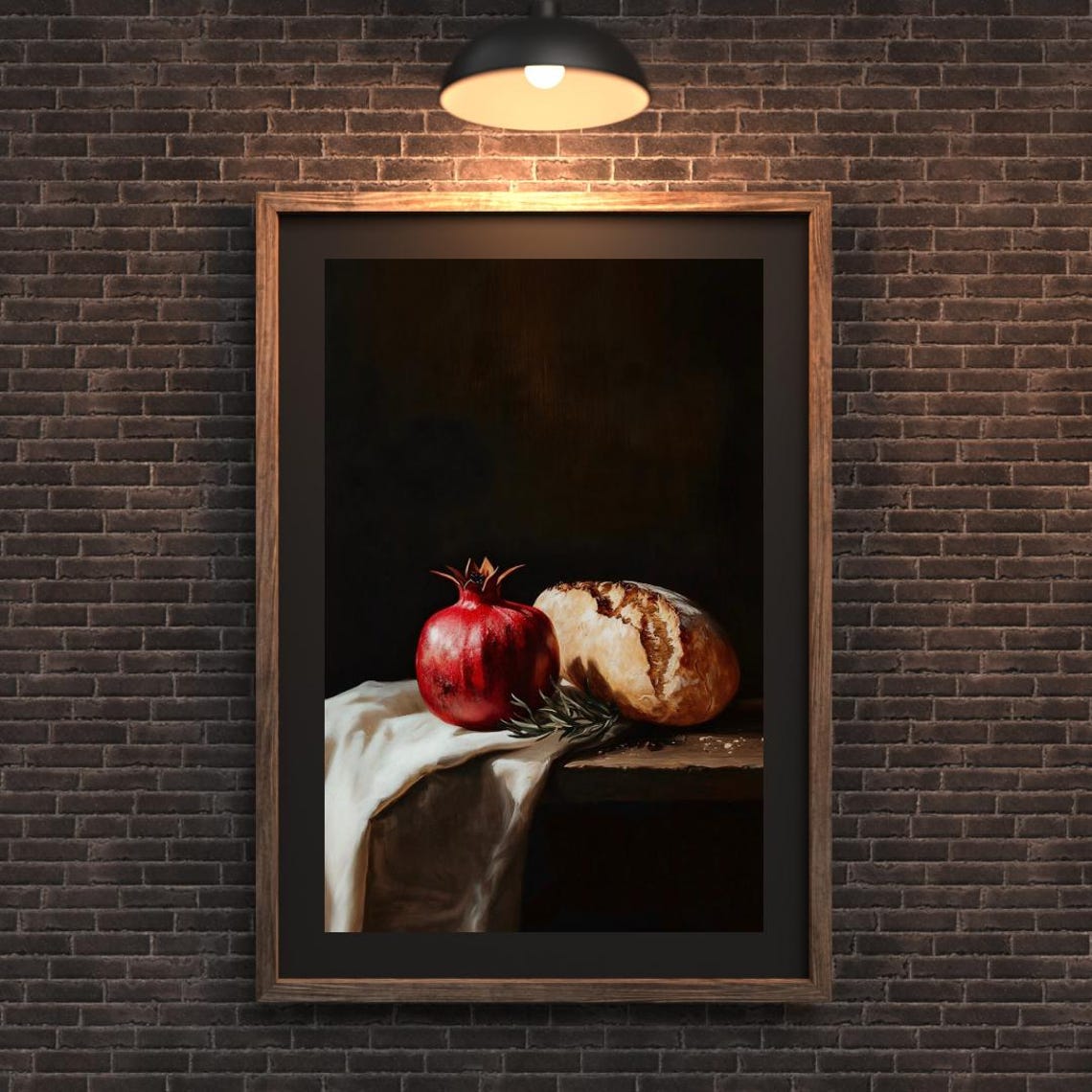 Pomegranate And Sourdough Bread Loaf Dark Rustic Still Life Art Poster - Image 3
