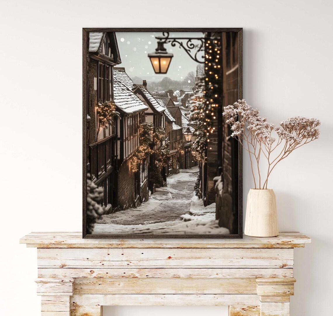 Vintage Christmas French Village Art Print, Winter - Image 2