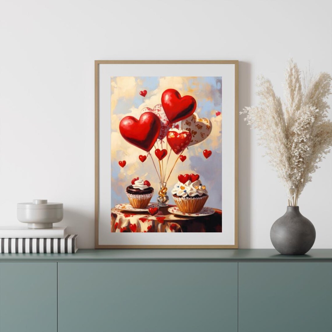 Valentines Day Cupcakes Red Heart Balloons Sweet Treats Art Poster - Image 5