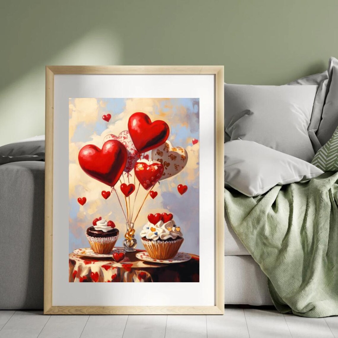 Valentines Day Cupcakes Red Heart Balloons Sweet Treats Art Poster - Image 4
