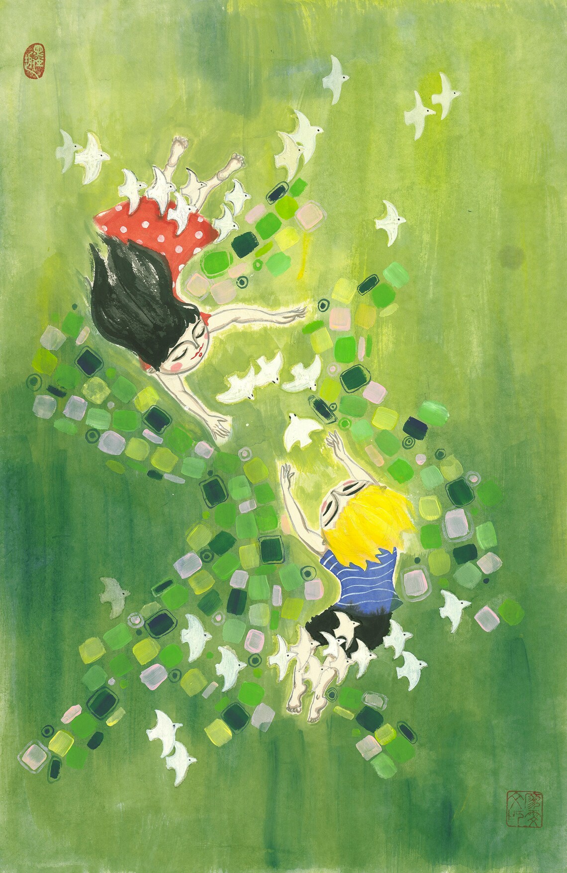 Kids In Spring Chinese Painting Wall Art Print - Image 3