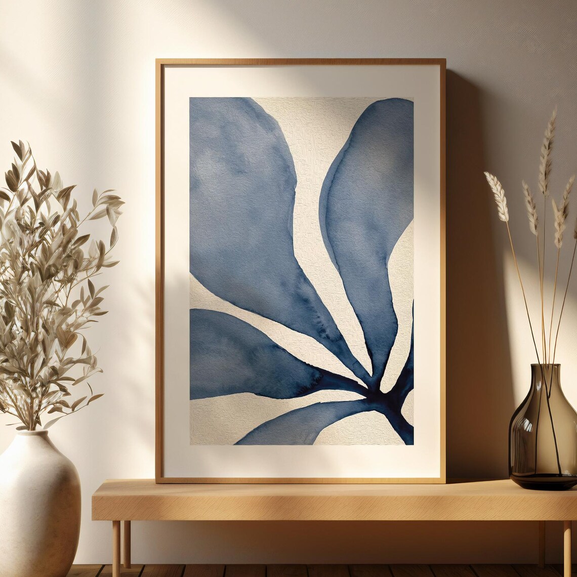 Blue Abstract Botanical Watercolor Art Print