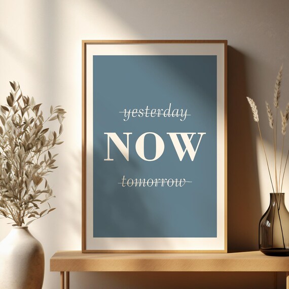 Live In The Moment Blue Motivational Quote Art Print