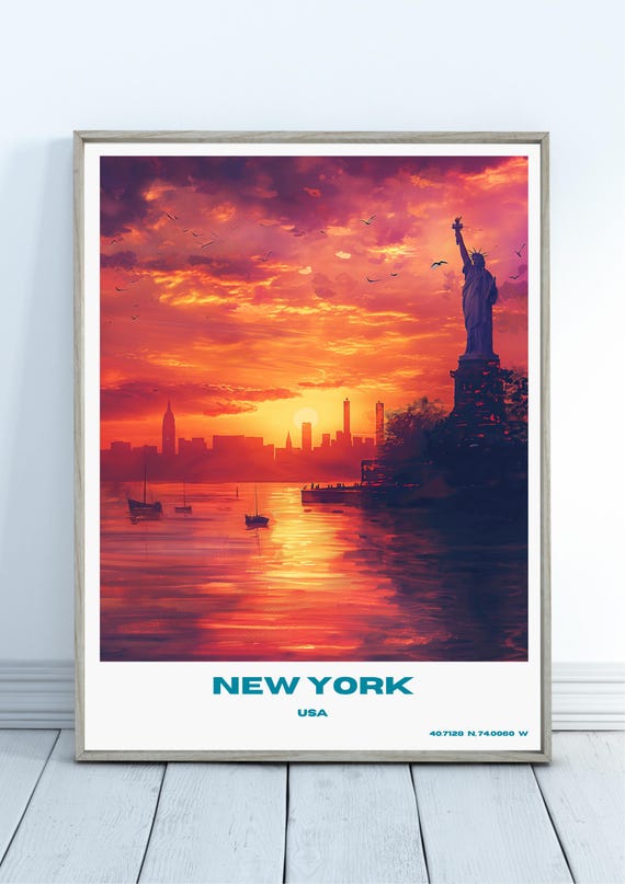 New York City Travel Print United States Statue Of Liberty Poster Wedding Gift Home Decor Art Lovers Wall