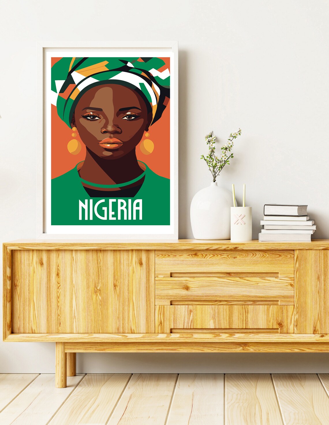 Nigeria African Woman Headwrap Orange Portrait Modern Art Print - Image 3