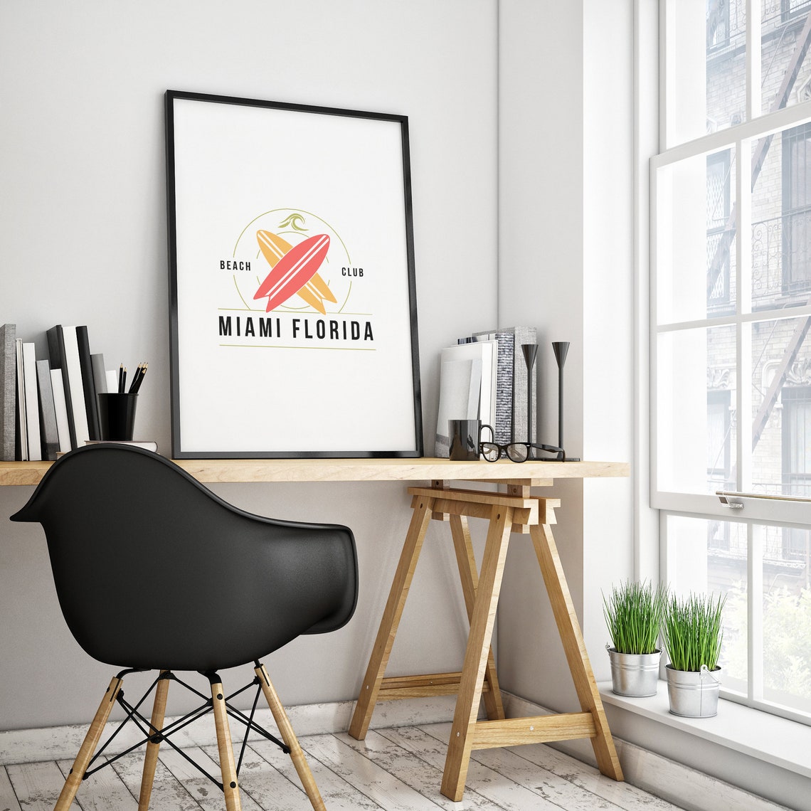 Miami Florida Beach Club Surfboard Retro Surf Travel Poster Art - Image 2