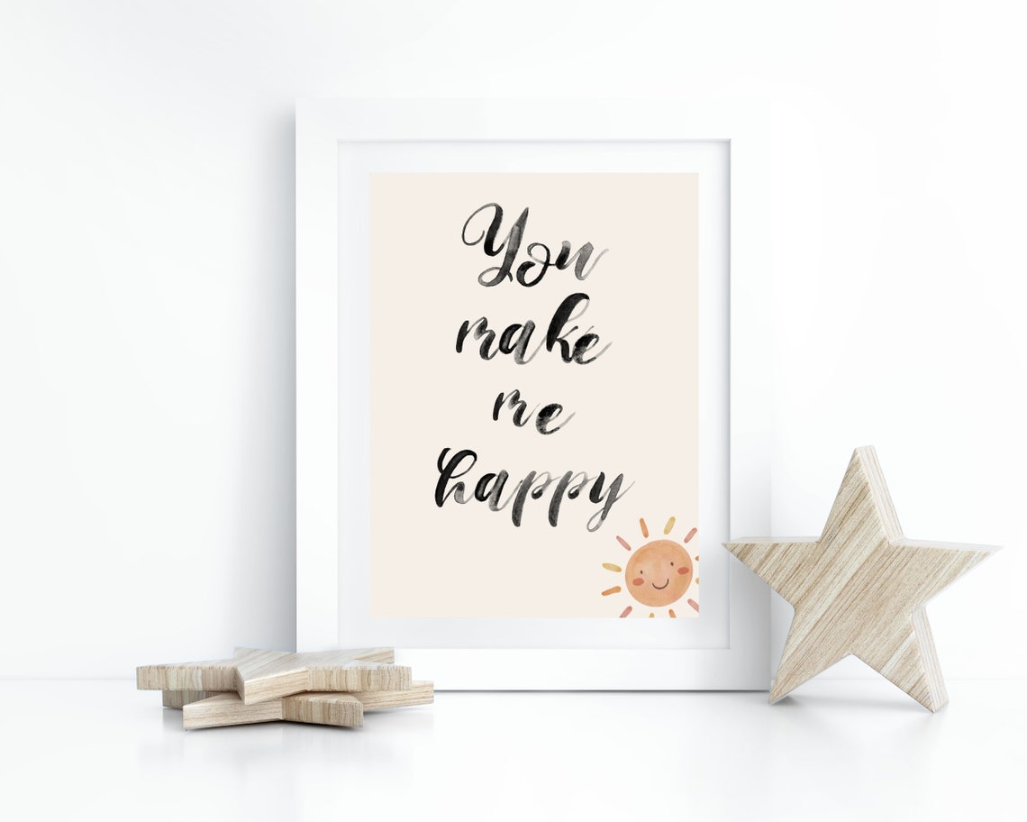 Sun Boho Nursery Decor Wall Art You Make Me Happy Baby Girl Room Quote Neutral Watercolor Kids Room Art Playroom Poster - Image 3