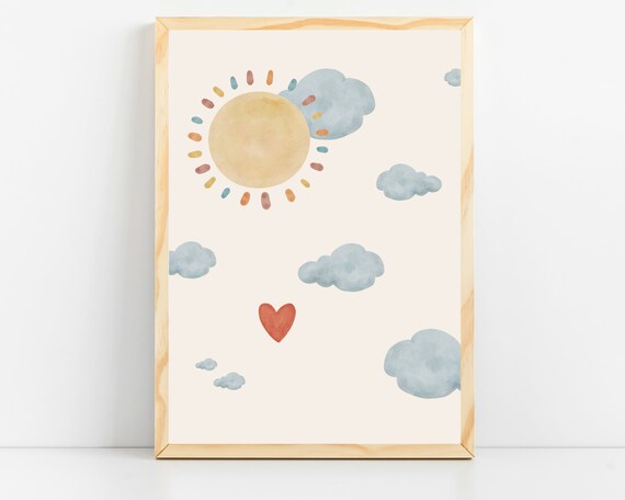 Boho Nursery Prints Sun Clouds Nursery Wall Art Abstract Sky Nursery Decor Nursery Love Quotes Art Heart Baby Girl Room Sign