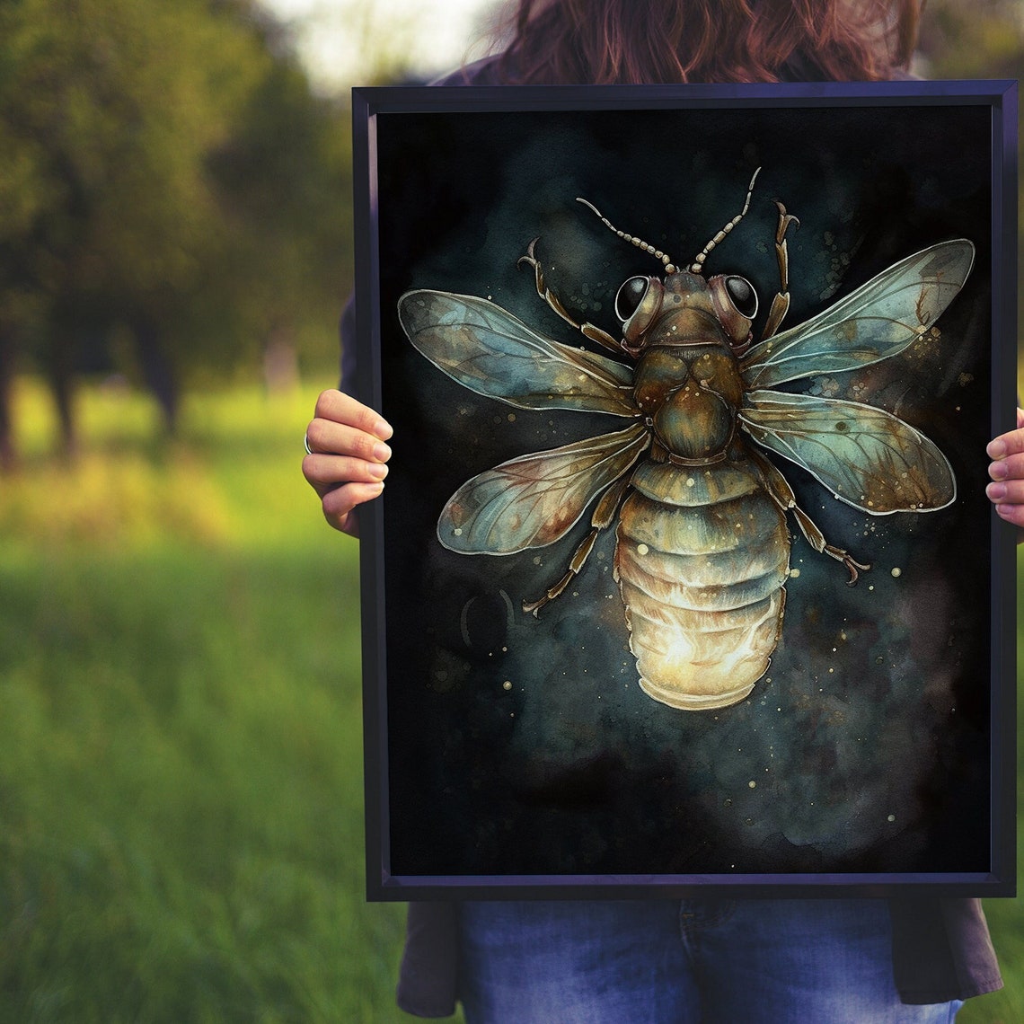 Honeybee Close-Up on Dark Background with Glowing Bee Art Poster - Image 8