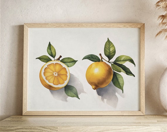 Horizontal Watercolor Art Print Kitchen Wall Decor Fruit Art Lemons Minimalist Kitchen Print Yellow Citrus Vintage Art Watercolor Print